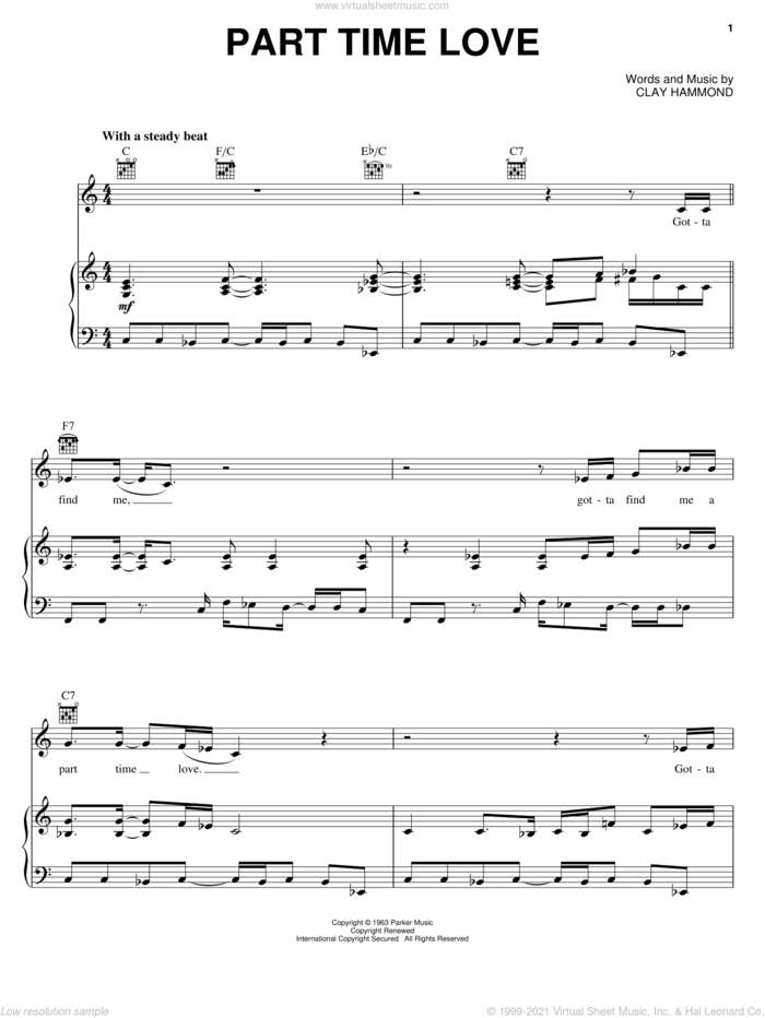 Part Time Love sheet music for voice, piano or guitar by Ann Peebles, Little Johnny Taylor and Clay Hammond, intermediate skill level