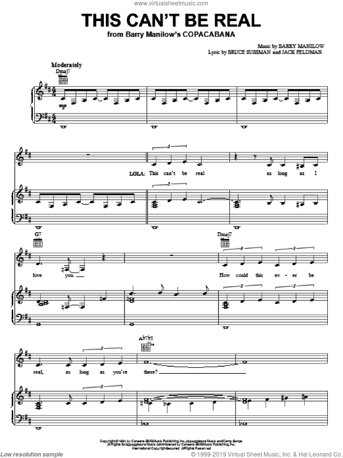 This Can't Be Real sheet music for voice, piano or guitar by Barry Manilow, Copacabana (Musical), Bruce Sussman and Jack Feldman, intermediate skill level