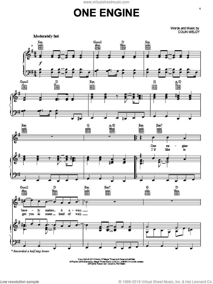 One Engine sheet music for voice, piano or guitar by The Decemberists, Colin Meloy and Hunger Games (Movie), intermediate skill level