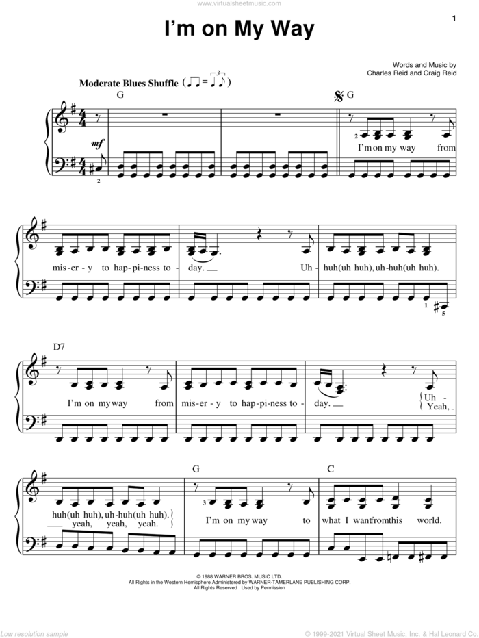 I'm On My Way sheet music for piano solo by The Proclaimers, Charles Reid and Craig Reid, easy skill level