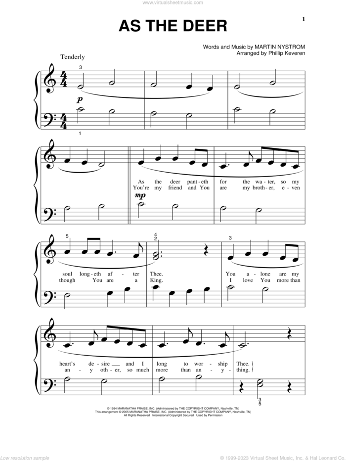 As The Deer (arr. Phillip Keveren) sheet music for piano solo (big note book) by Phillip Keveren and Martin Nystrom, easy piano (big note book)