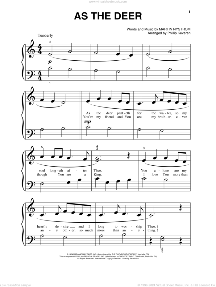 As The Deer (arr. Phillip Keveren) sheet music for piano solo by Phillip Keveren and Martin Nystrom, beginner skill level