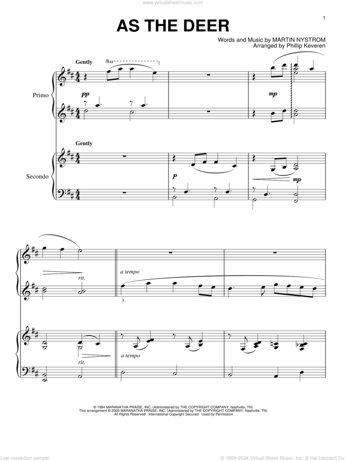 As The Deer (arr. Phillip Keveren) sheet music for piano four hands by Phillip Keveren and Martin Nystrom, intermediate skill level