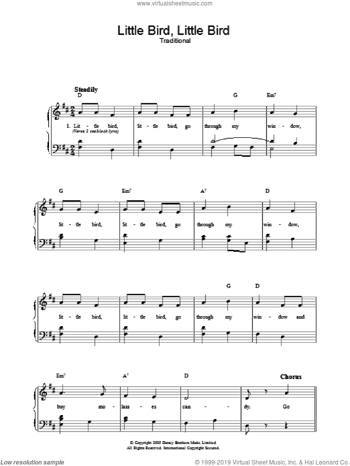Little Bird, Little Bird sheet music for voice, piano or guitar, intermediate skill level