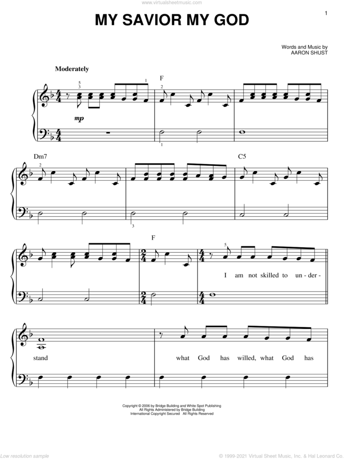 My Savior My God, (easy) sheet music for piano solo by Aaron Shust, easy skill level