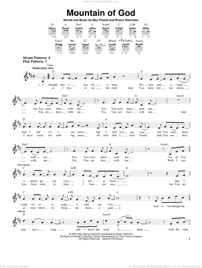Mountain of God sheet music for guitar solo (chords) by Third Day, Brown Bannister and Mac Powell, easy guitar (chords)