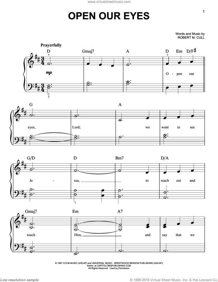 Open Our Eyes sheet music for piano solo by Bob Cull, easy skill level