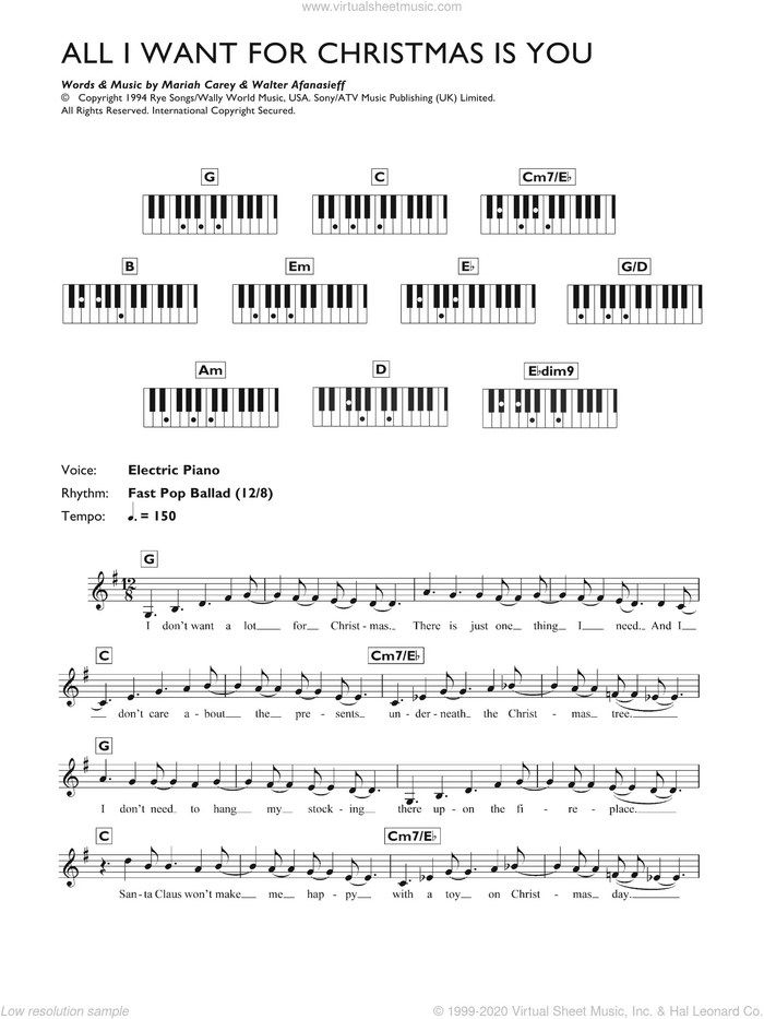 All I Want For Christmas Is You sheet music for voice and other instruments (fake book) by Mariah Carey and Walter Afanasieff, intermediate skill level