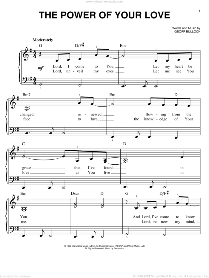 The Power Of Your Love sheet music for piano solo by Geoff Bullock, easy skill level