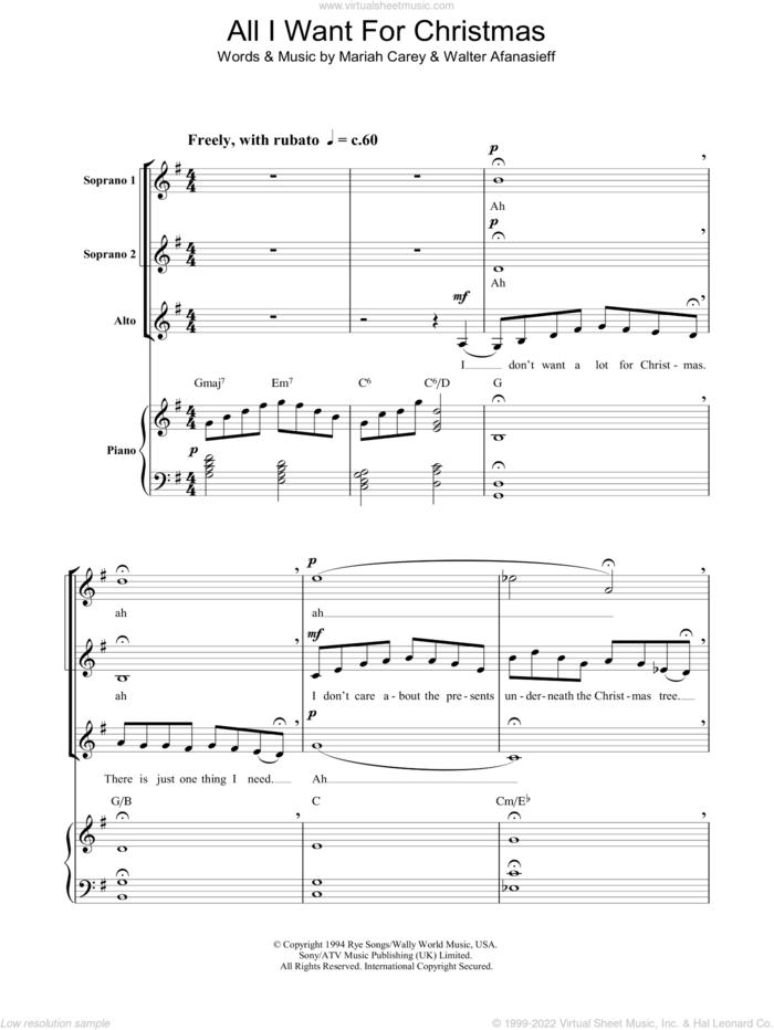 All I Want For Christmas Is You (arr. Berty Rice) sheet music for choir (SSA: soprano, alto) by Mariah Carey, Berty Rice and Walter Afanasieff, intermediate skill level