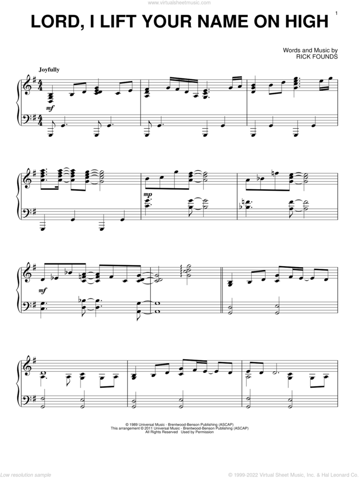 Lord, I Lift Your Name On High, (intermediate) sheet music for piano solo by Rick Founds, intermediate skill level