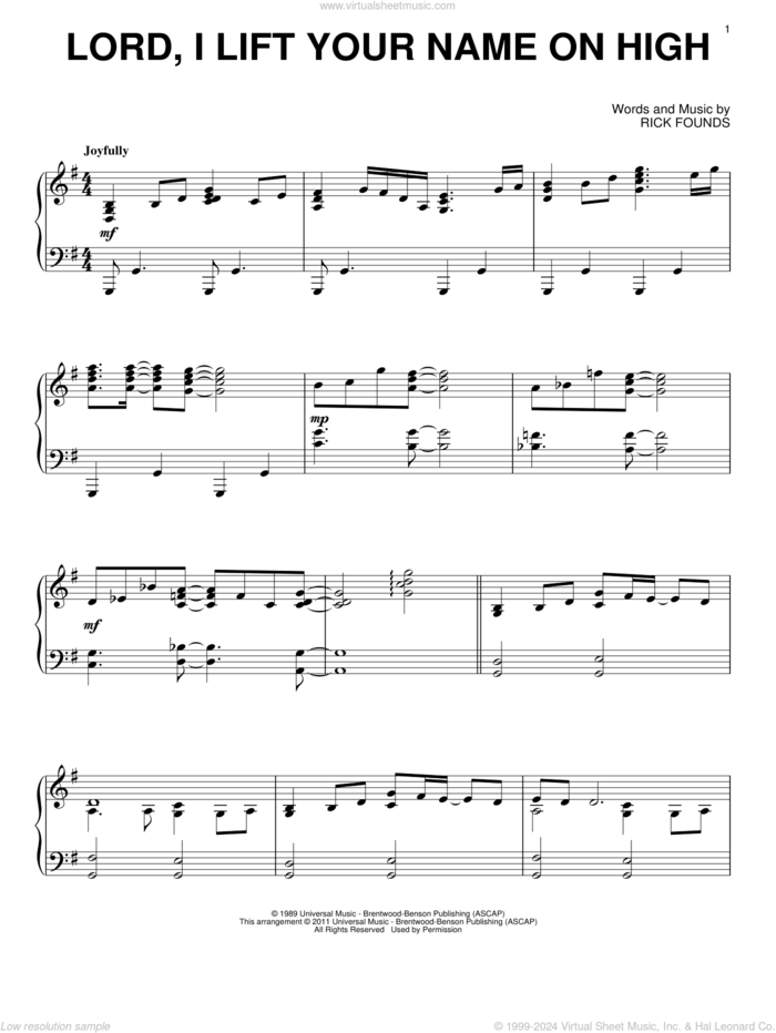 Lord, I Lift Your Name On High, (intermediate) sheet music for piano solo by Rick Founds, intermediate skill level