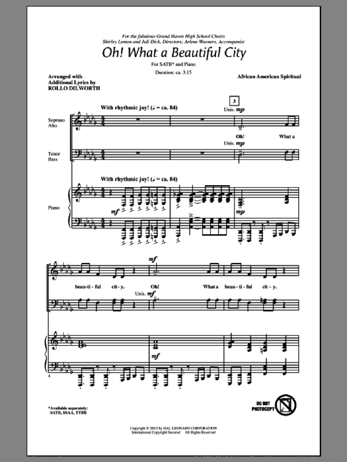 Oh, What A Beautiful City sheet music for choir (SATB: soprano, alto, tenor, bass) by Rollo Dilworth and Miscellaneous, intermediate skill level