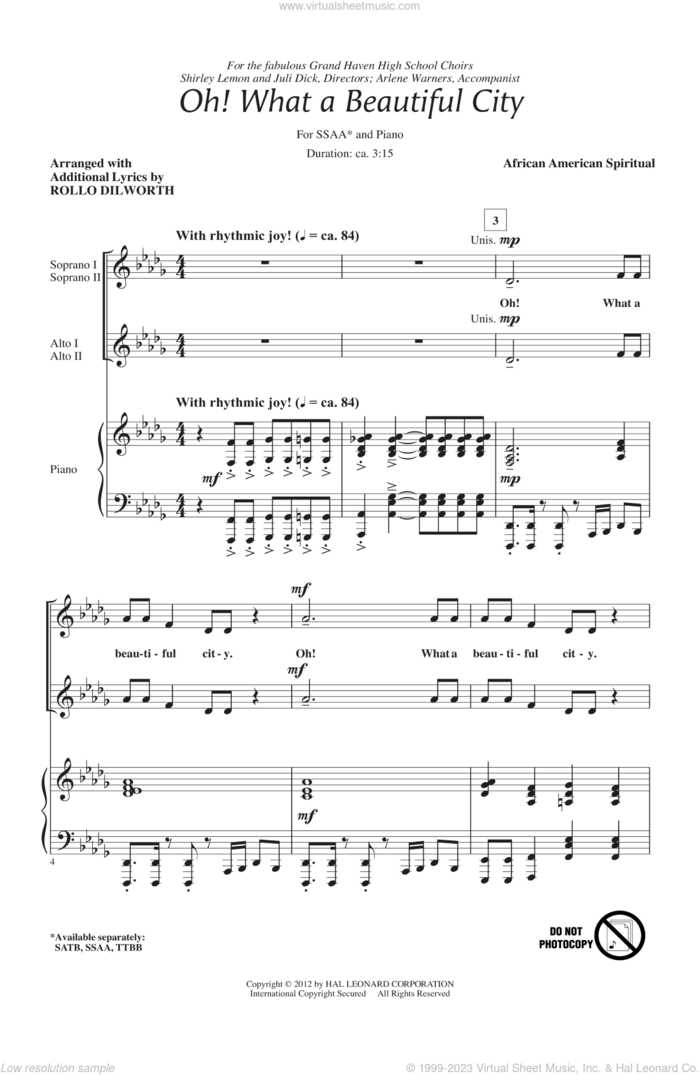 Oh, What A Beautiful City sheet music for choir (SSA: soprano, alto) by Rollo Dilworth and Miscellaneous, intermediate skill level