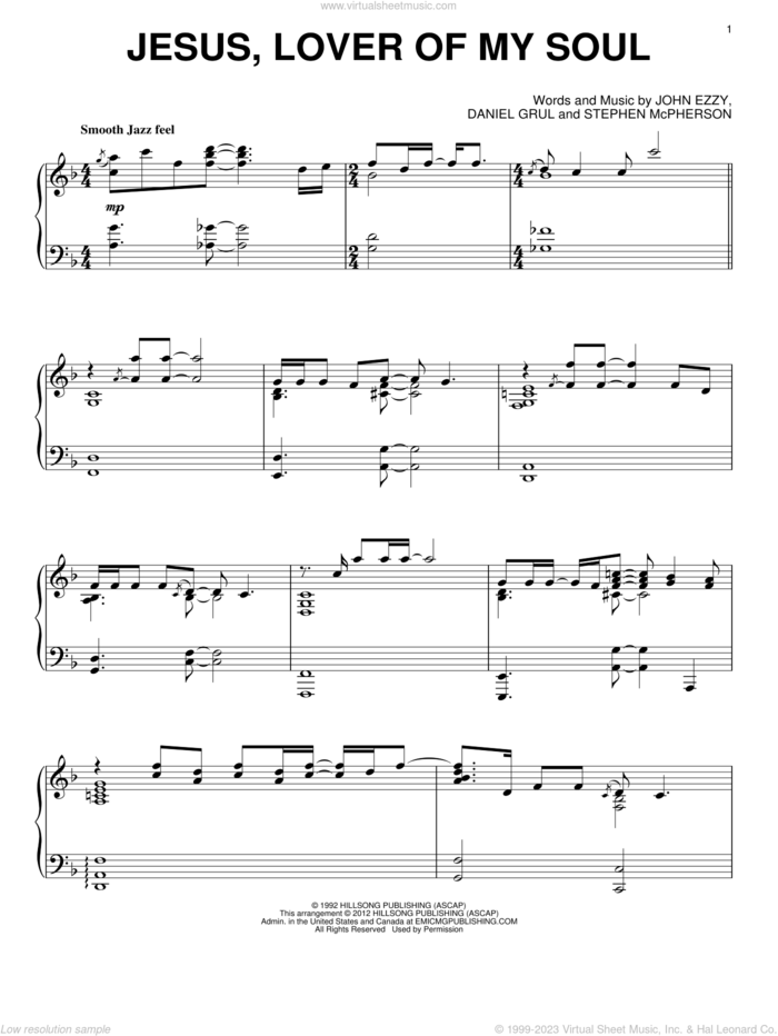 Jesus, Lover Of My Soul sheet music for piano solo by Hillsong United, Daniel Grul, John Ezzy and Stephen McPherson, intermediate skill level