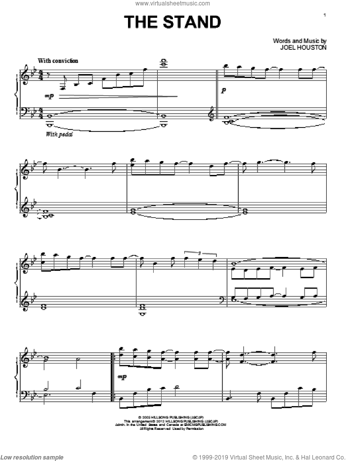 The Stand sheet music for piano solo by Hillsong United and Joel Houston, intermediate skill level