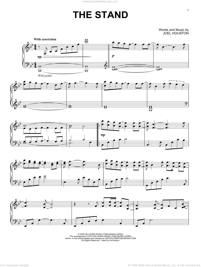 The Stand sheet music for piano solo by Hillsong United and Joel Houston, intermediate skill level