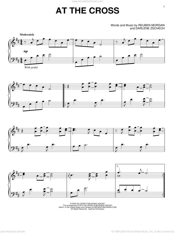 At The Cross sheet music for piano solo by Hillsong United, Darlene Zschech and Reuben Morgan, intermediate skill level