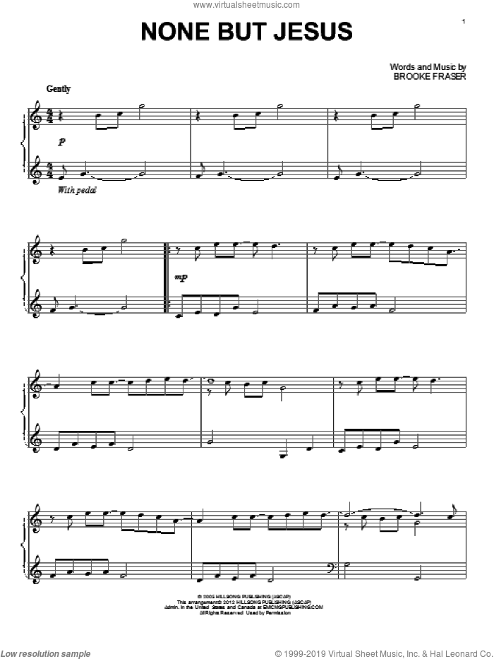 None But Jesus sheet music for piano solo by Hillsong United and Brooke Fraser, intermediate skill level