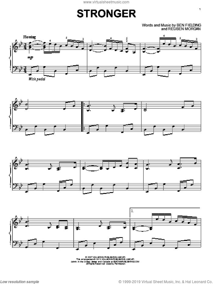 Stronger sheet music for piano solo by Hillsong United, Hillsong Worship, Ben Fielding and Reuben Morgan, intermediate skill level