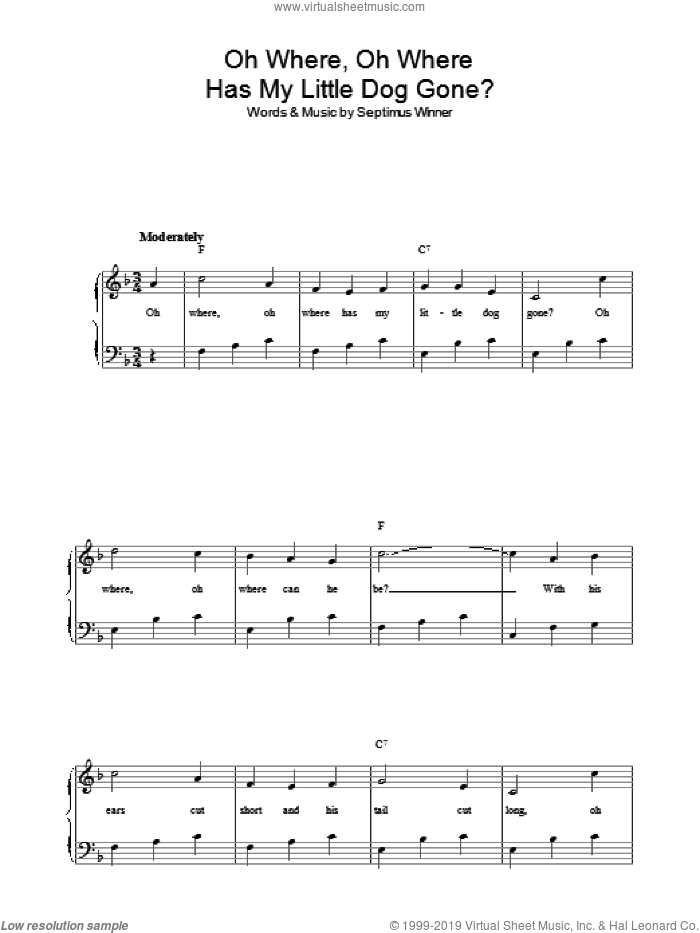 Oh Where, Oh Where Has My Little Dog Gone? sheet music for voice, piano or guitar by Septimus Winner and Miscellaneous, intermediate skill level