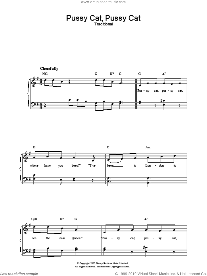 Pussy Cat, Pussy Cat sheet music for voice, piano or guitar, intermediate skill level