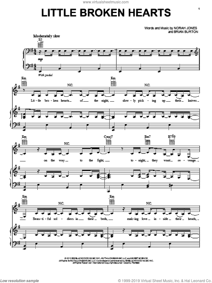 Little Broken Hearts sheet music for voice, piano or guitar by Norah Jones and Brian Burton, intermediate skill level
