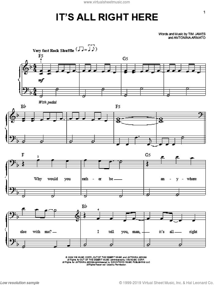 It's All Right Here sheet music for piano solo by Hannah Montana, Antonina Armato, Miley Cyrus and Tim James, easy skill level