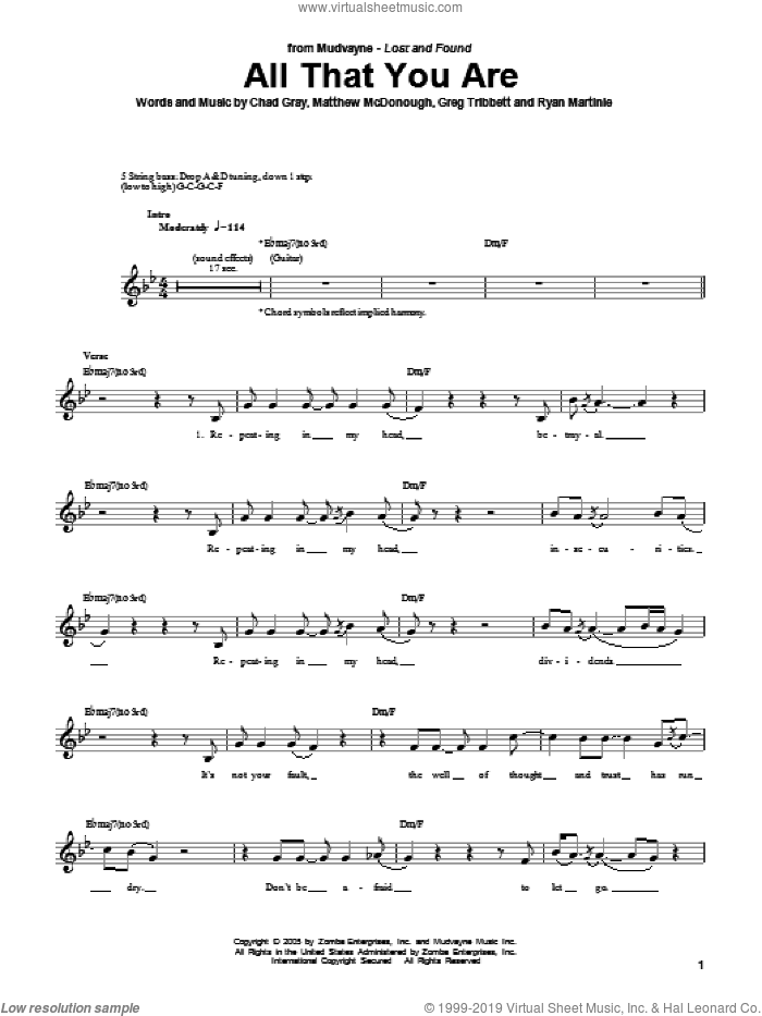 All That You Are sheet music for bass (tablature) (bass guitar) by Mudvayne, Chad Gray, Greg Tribbett, Matthew McDonough and Ryan Martinie, intermediate skill level