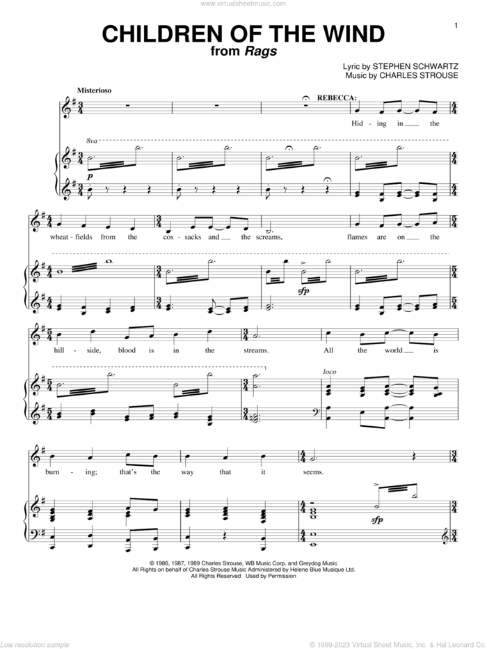 Children Of The Wind sheet music for voice and piano by Stephen Schwartz and Charles Strouse, intermediate skill level
