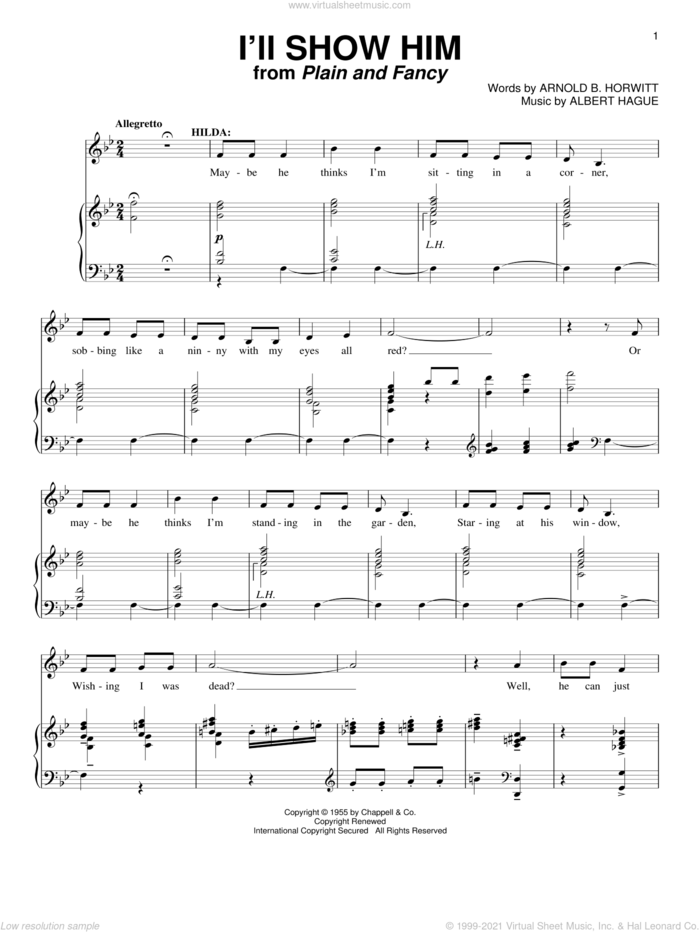 I'll Show Him sheet music for voice and piano by Arnold B. Horwitt and Albert Hague, intermediate skill level