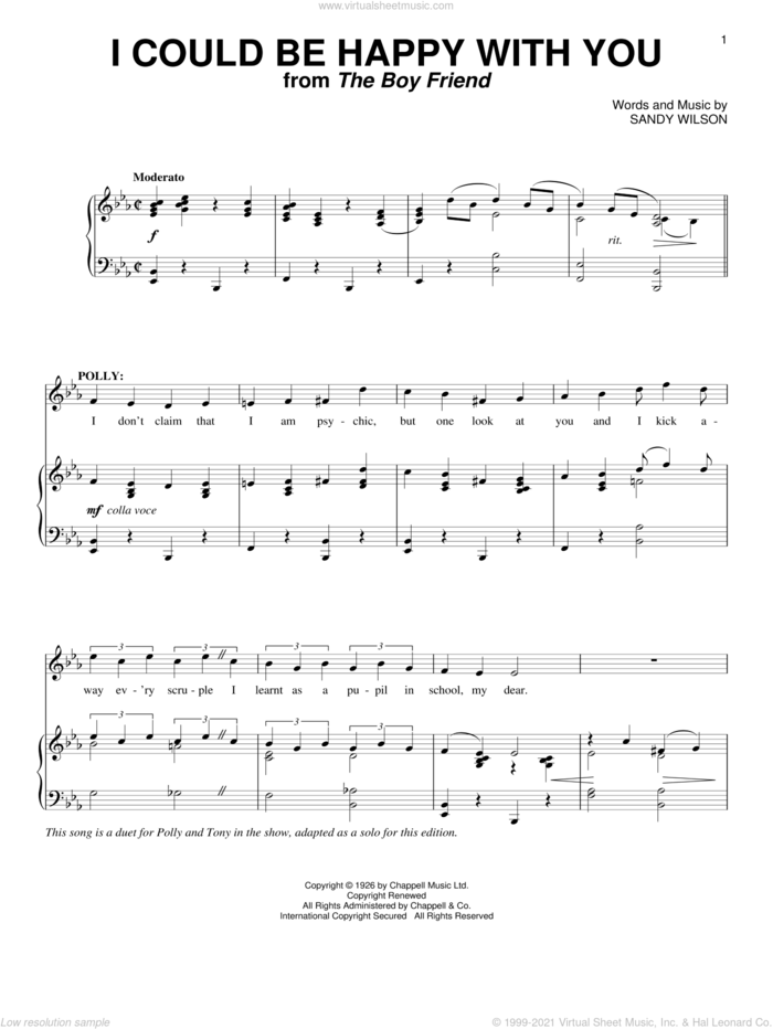 I Could Be Happy With You sheet music for voice and piano by Sandy Wilson, intermediate skill level