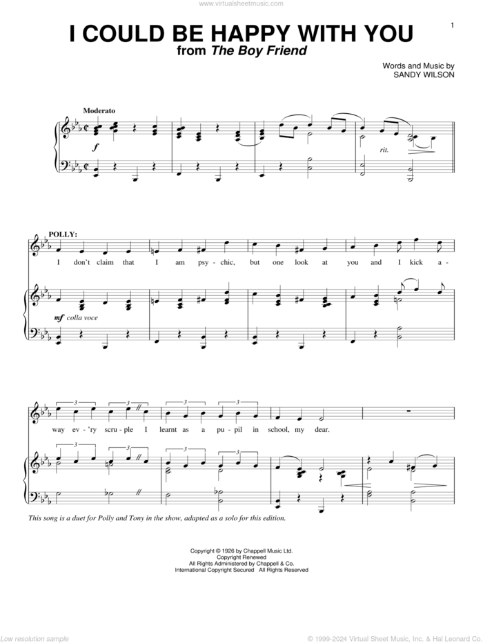 I Could Be Happy With You sheet music for voice and piano by Sandy Wilson, intermediate skill level