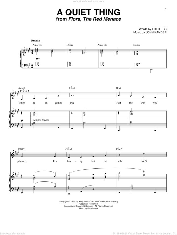 A Quiet Thing sheet music for voice and piano by John Kander, Ann Hampton Callaway, Kander & Ebb and Fred Ebb, intermediate skill level