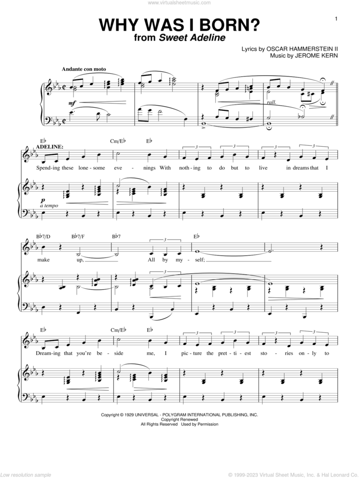 Why Was I Born? sheet music for voice and piano by Jerome Kern, Ella Fitzgerald and Oscar II Hammerstein, intermediate skill level