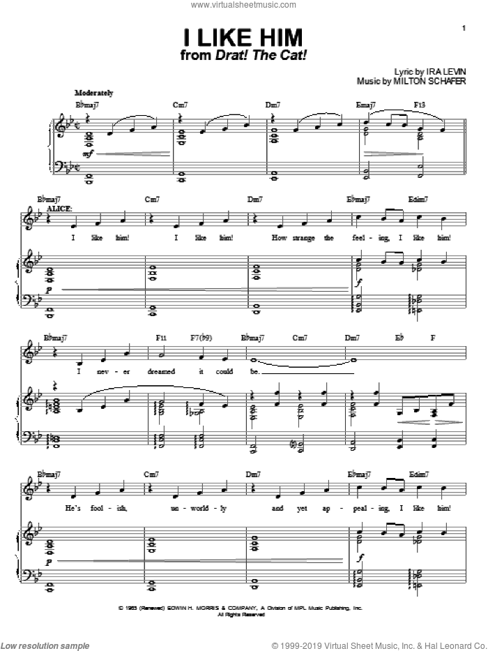 I Like Him sheet music for voice and piano by Ira Levin and Milton Schafer, intermediate skill level
