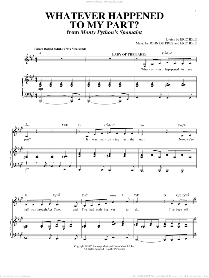 Whatever Happened To My Part? (from Monty Python's Spamalot) sheet music for voice and piano by Eric Idle and John Du Prez, intermediate skill level