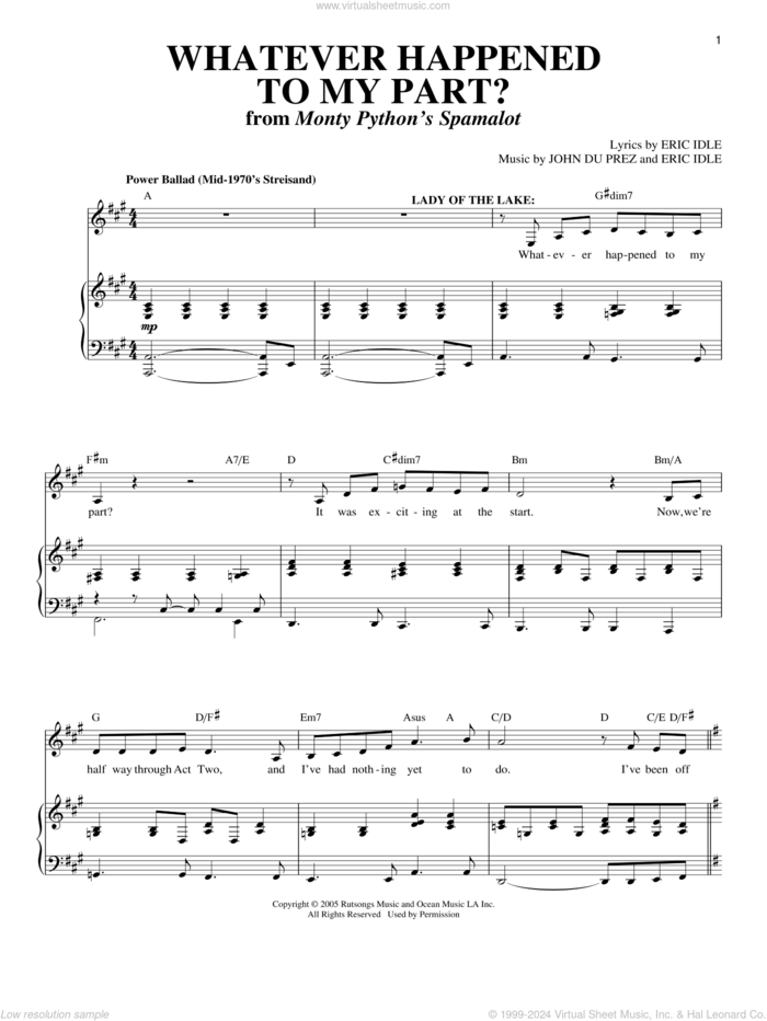 Whatever Happened To My Part? (from Monty Python's Spamalot) sheet music for voice and piano by Eric Idle and John Du Prez, intermediate skill level