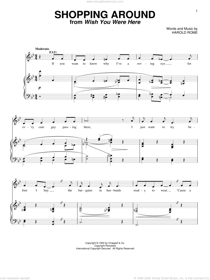 Shopping Around sheet music for voice and piano by Harold Rome, intermediate skill level