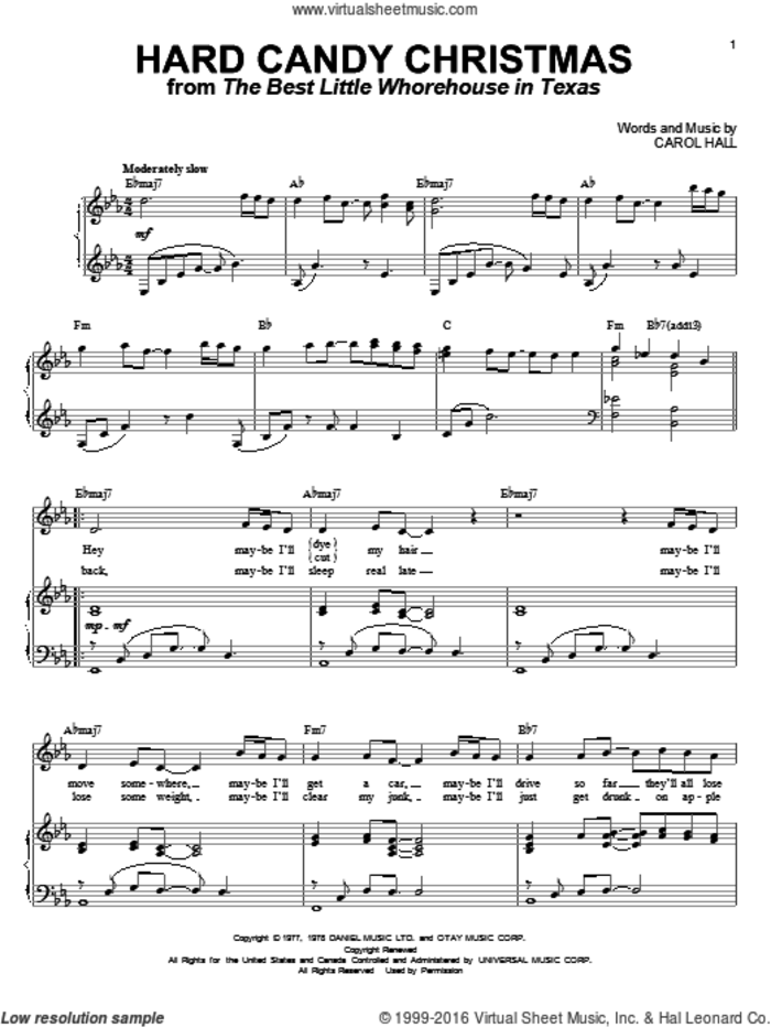 Hard Candy Christmas sheet music for voice and piano by Dolly Parton and Carol Hall, intermediate skill level
