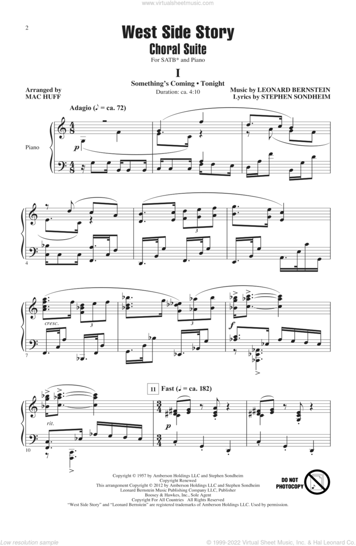 West Side Story (Choral Suite) (arr. Mac Huff) sheet music for choir (SATB: soprano, alto, tenor, bass) by Mac Huff, Leonard Bernstein and Stephen Sondheim, intermediate skill level