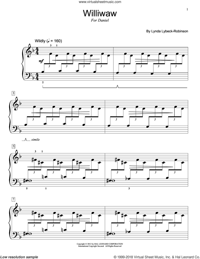 Williwaw sheet music for piano solo (elementary) by Lynda Lybeck-Robinson and Miscellaneous, beginner piano (elementary)
