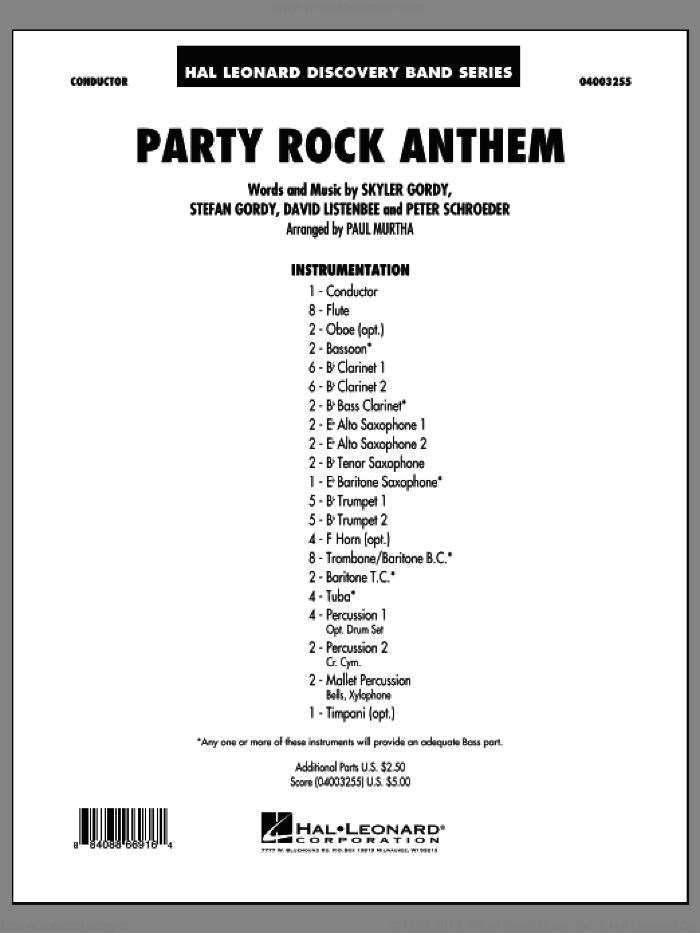 Party Rock Anthem (COMPLETE) sheet music for concert band by Paul Murtha and LMFAO, intermediate skill level