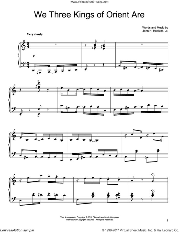 We Three Kings Of Orient Are [Ragtime version] sheet music for piano solo by John H. Hopkins, Jr., intermediate skill level