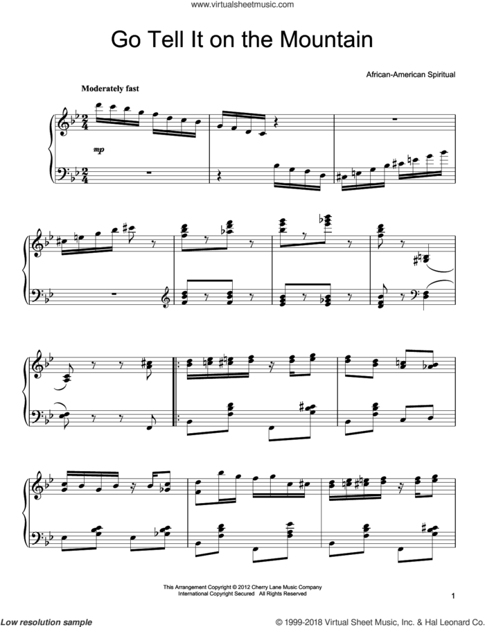 Go, Tell It On The Mountain [Ragtime version] sheet music for piano solo by John W. Work, Jr., intermediate skill level