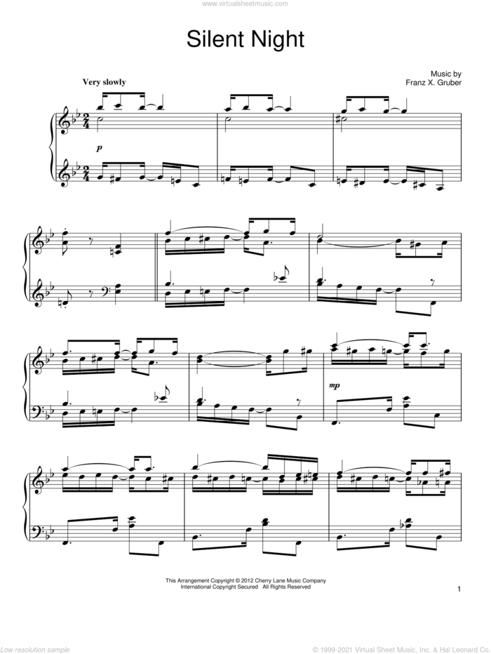 Silent Night [Ragtime version] sheet music for piano solo by Franz Gruber, intermediate skill level