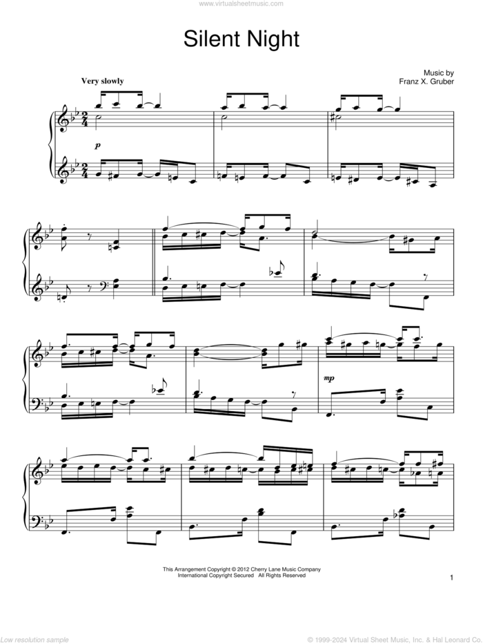 Silent Night [Ragtime version] sheet music for piano solo by Franz Gruber, intermediate skill level