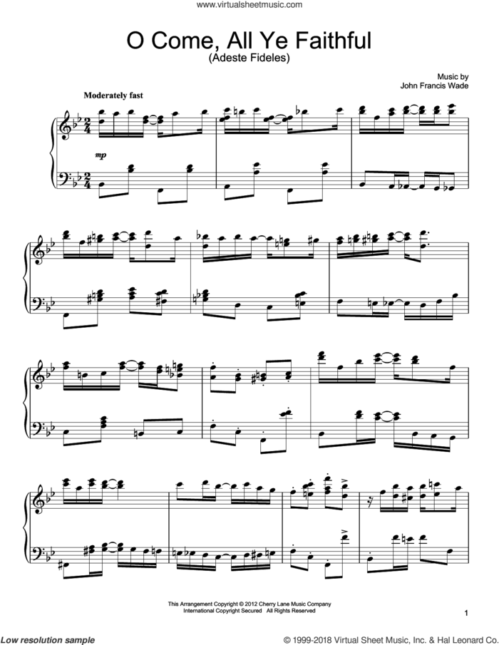 O Come, All Ye Faithful (Adeste Fideles) [Ragtime version] sheet music for piano solo by John Francis Wade, intermediate skill level