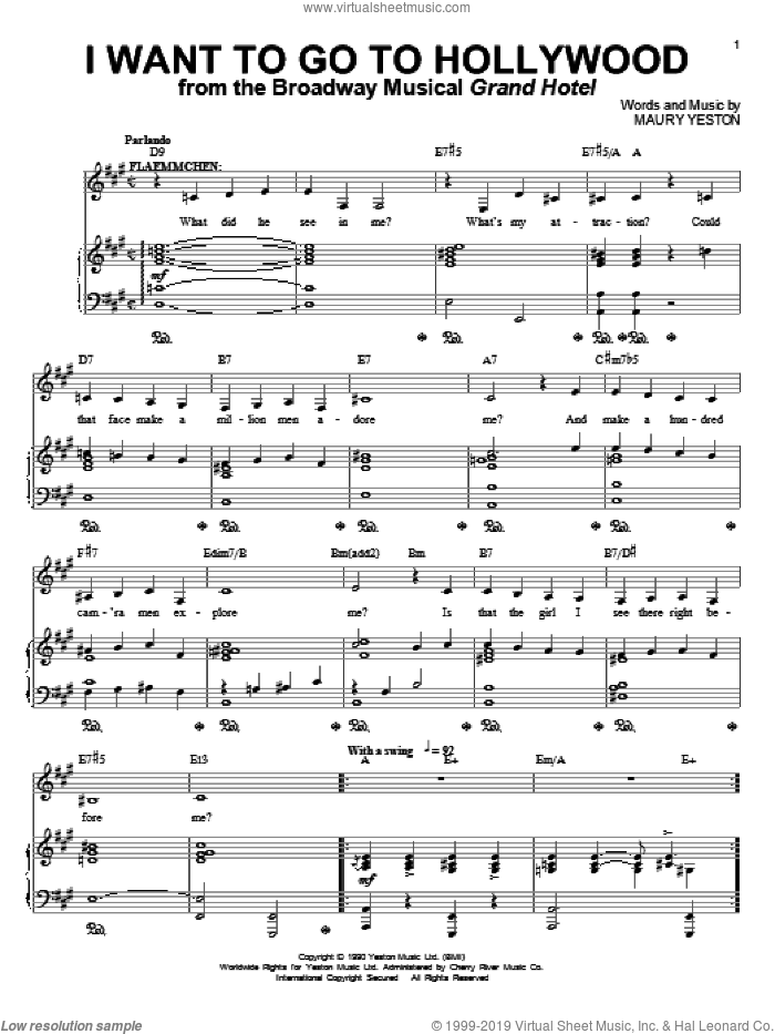 I Want To Go To Hollywood (from Grand Hotel: The Musical) sheet music for voice and piano by Maury Yeston, intermediate skill level