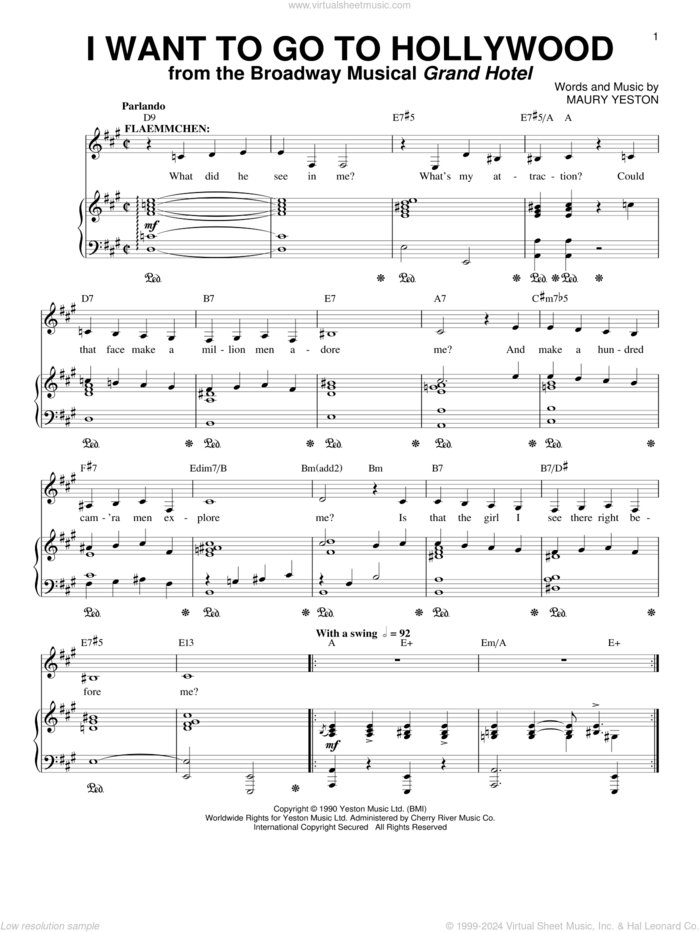 I Want To Go To Hollywood (from Grand Hotel: The Musical) sheet music for voice and piano by Maury Yeston, intermediate skill level